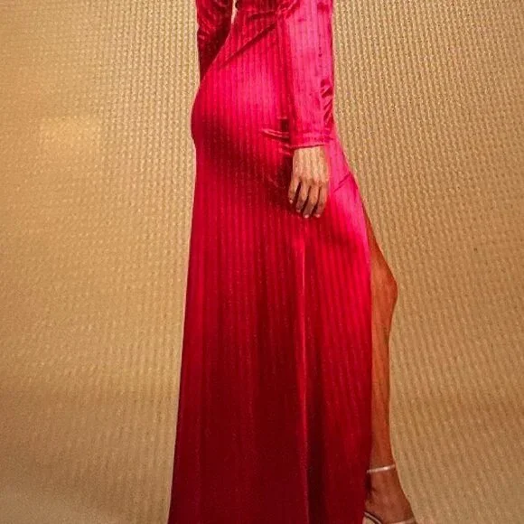 Lulu's Off to the Ball Red Satin Long Sleeve Maxi Dress Size XL - Picture 3 of 9